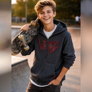 Vans Youth Boys L Zip Black Hoodie Pinstripe Logo Skater Streetwear Grunge Y2K